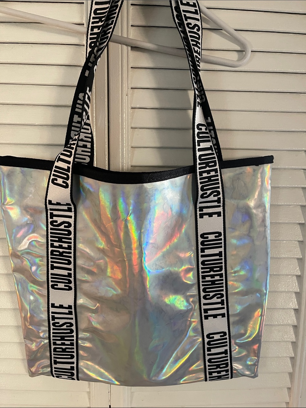 Iridescent Holographic Tote Bag - Silver